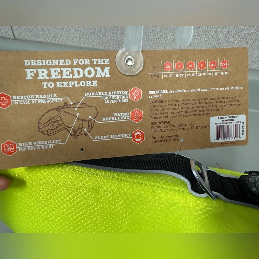 Arcadia‎ Trail Flotation Dog Harness High Visibility NEW Size Small Yellow
